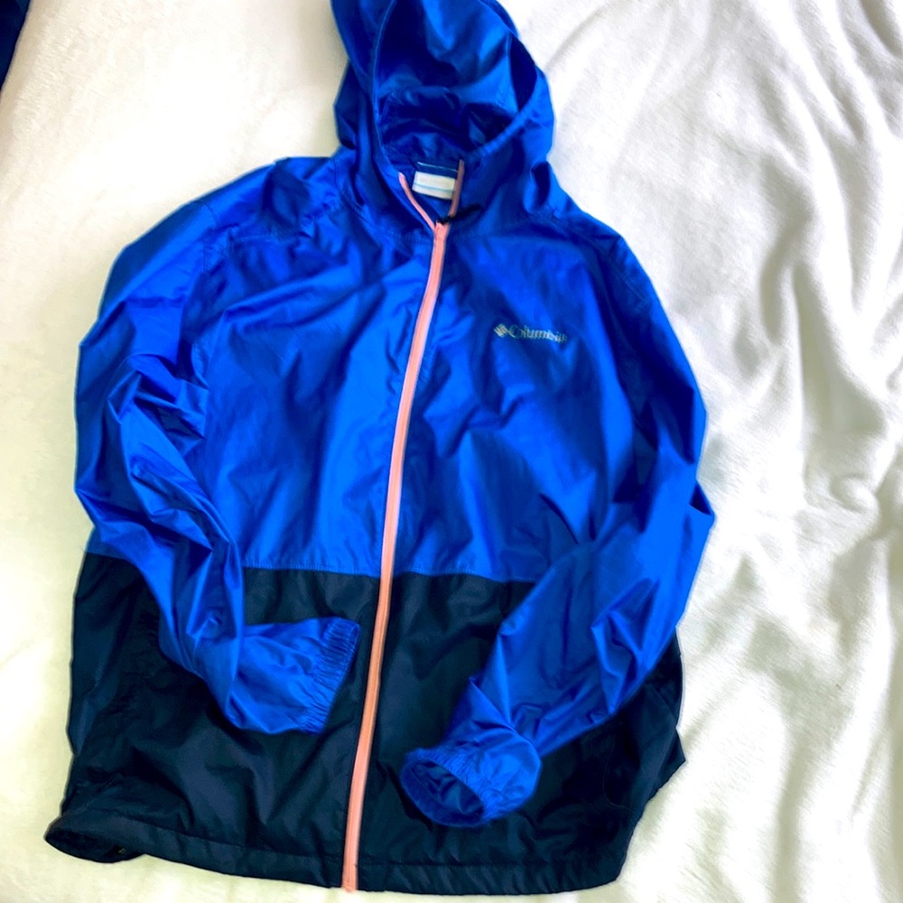 Columbia Windbreaker. Blue/ Navy Blue/ Pink